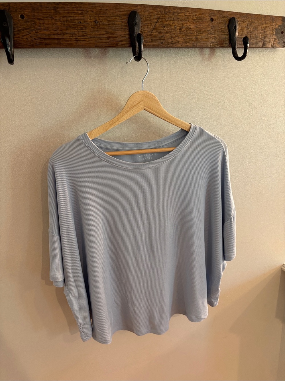 American Eagle Outfitters Short Sleeve Ribbed Tee - Light Blue